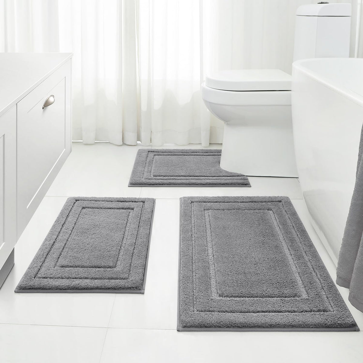 HOMEIDEAS Black Bathroom Rugs Set of 3, Non Slip Bath Mats