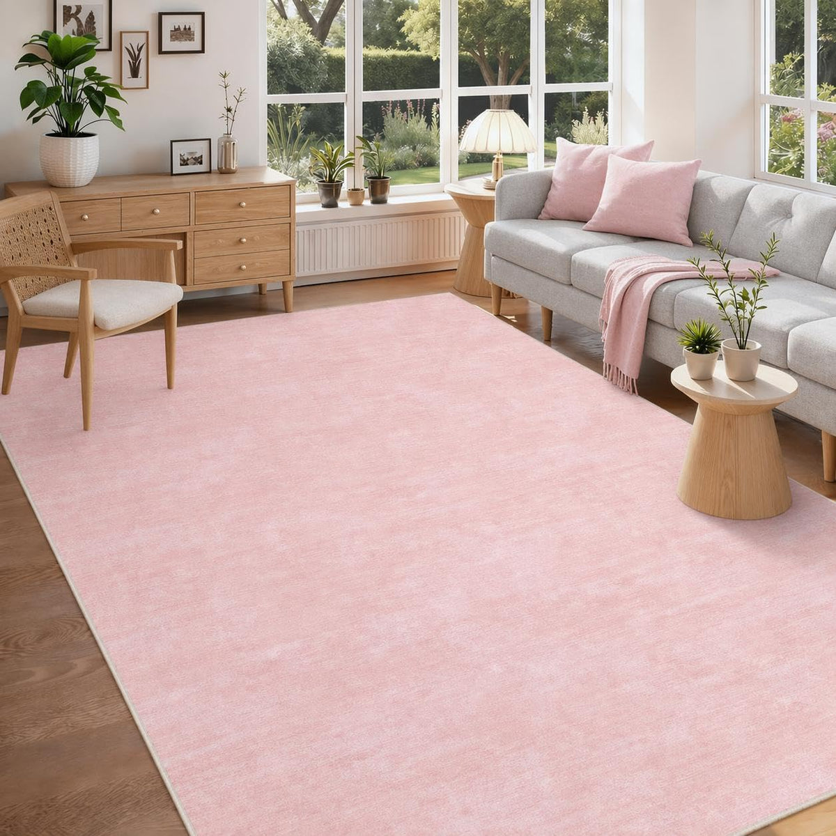 RUGSREAL Small Area Rug 2x3 Entryway Mat with Rubber Backing Stain Resistant Throw Carpet Modern Solid Color Bath Mat Contempowary Washable Rug for Living Room Bedroom Dining Room Kitchen, Beige 2x3