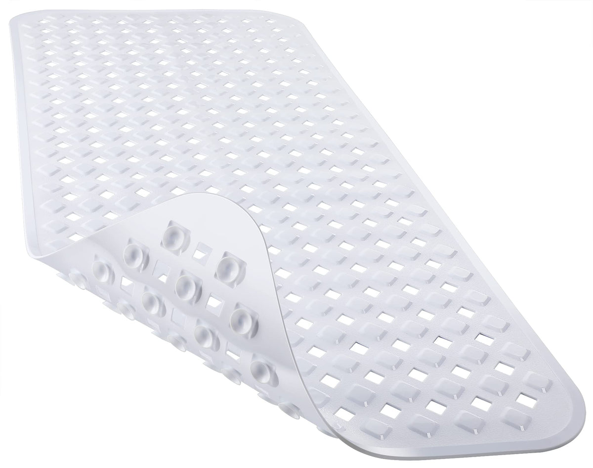Yimobra Bathtub Mat Non Slip, 35"X16" Shower Mat with Strong Suction Cups & Drain Holes, Long Anti Slip Bath Tub Mat for Inside Shower, Machine Washable Fast Drying, Bathroom Essentials, Clear Blue