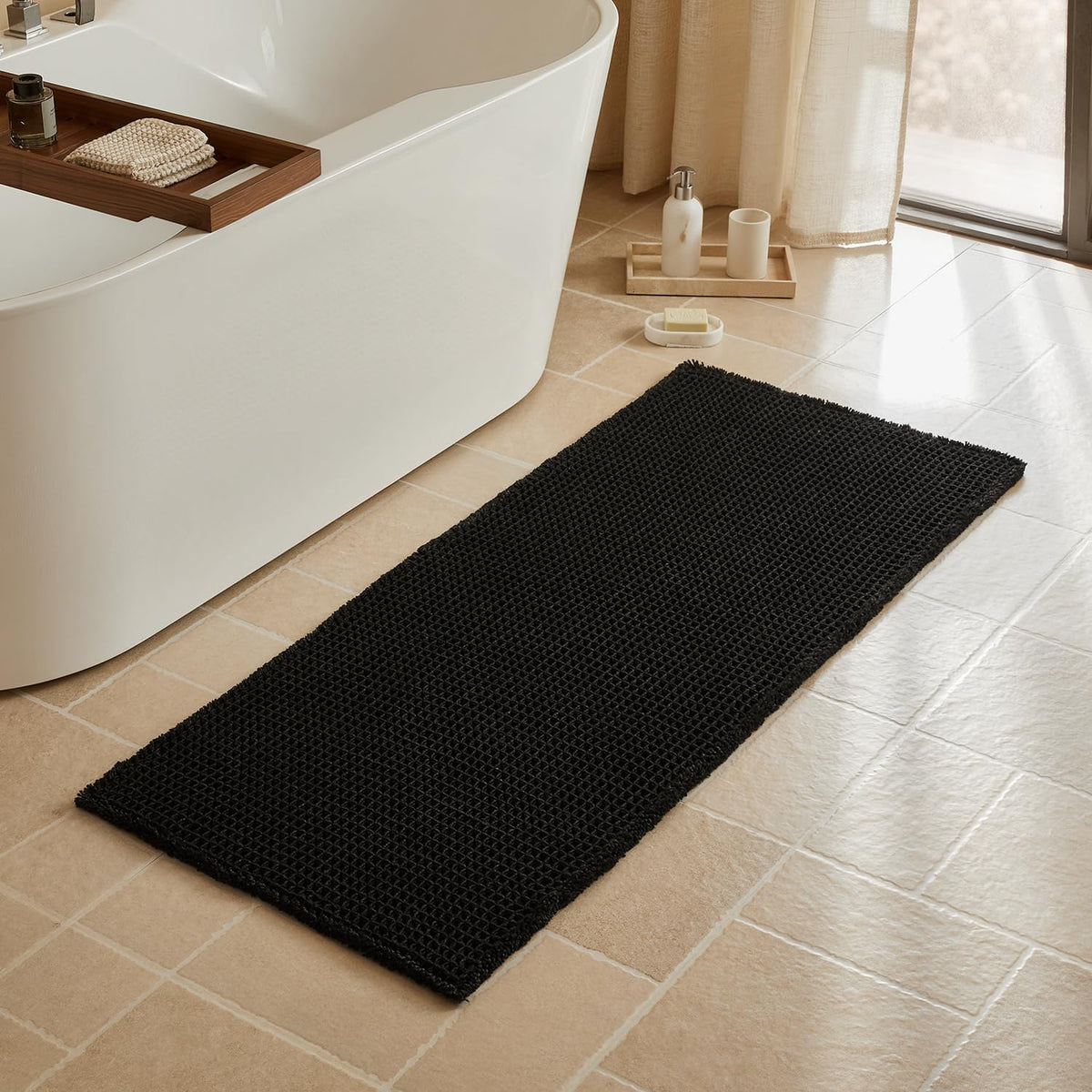 Triohero Waffle Bath Mat, Small Boho Bathroom Rugs Non Slip, 16x24 Khaki