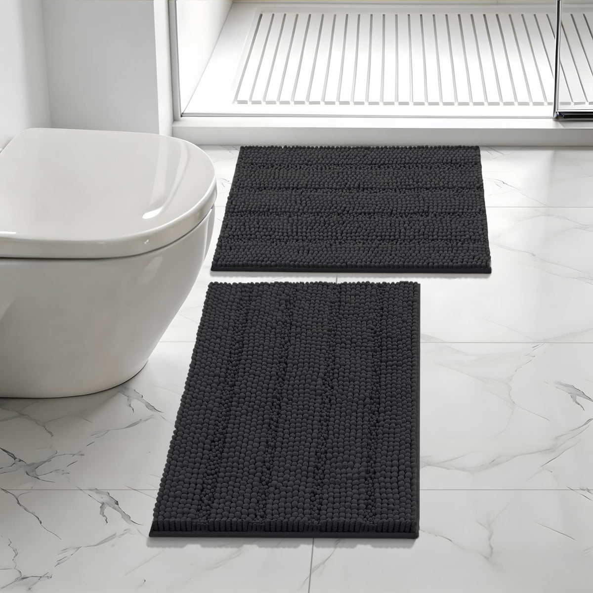 Bcoimo Small Bath Rug Mat,24x17 Chenille Non Slip Gray Bathroom Shower Mat