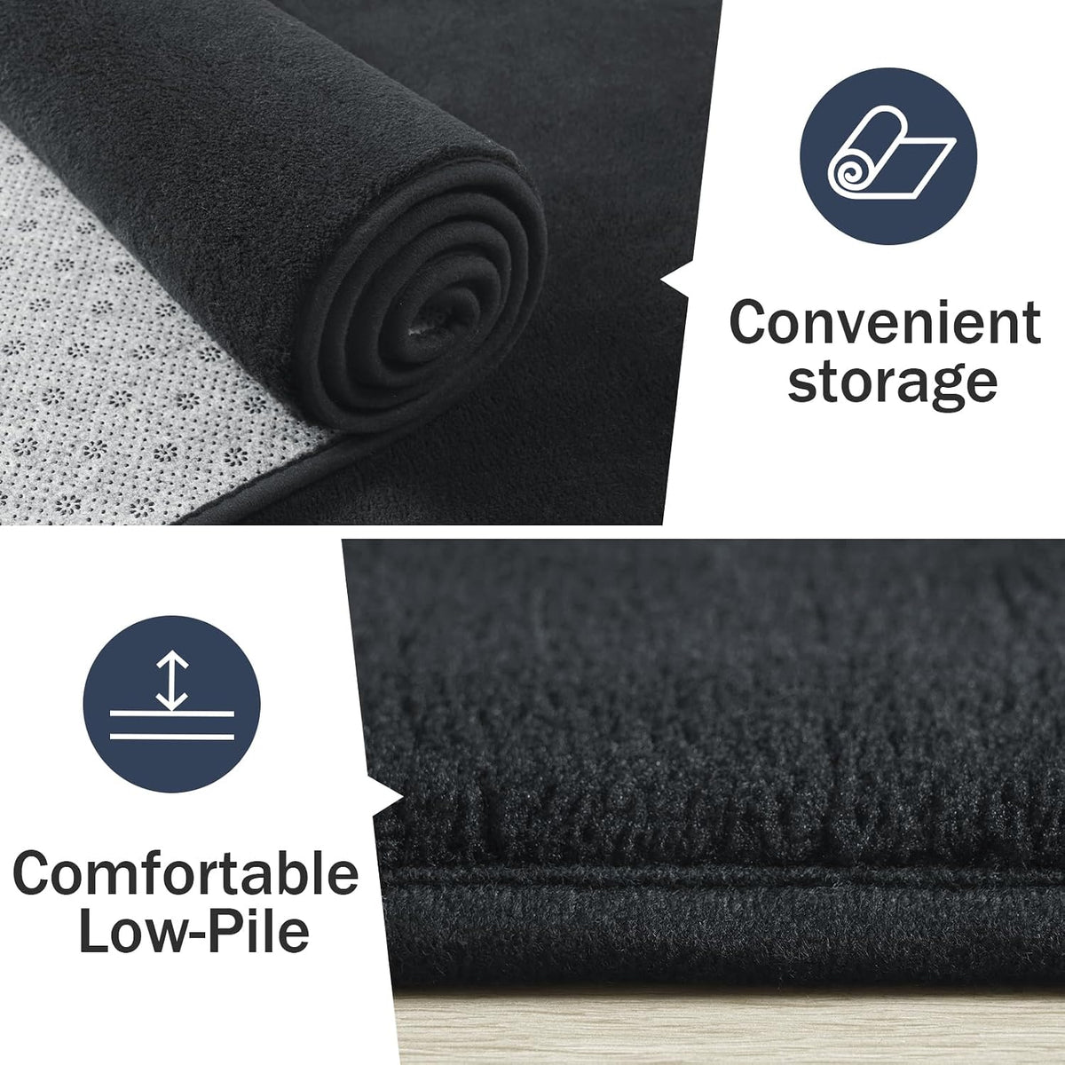 HOMORE 2x3 Small Black Rug, Soft Memory Foam Rugs for Bedroom College Dorm