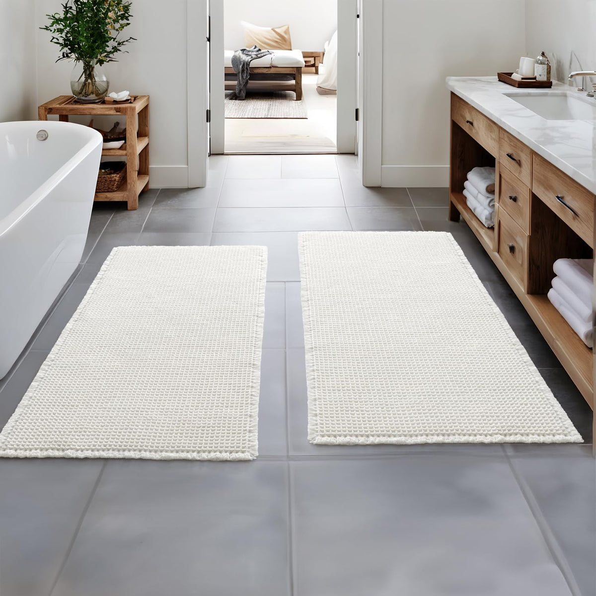 MIULEE Set of 2 Waffle Bathroom Rugs Boho Bath Mat Brown 18x30 Inch
