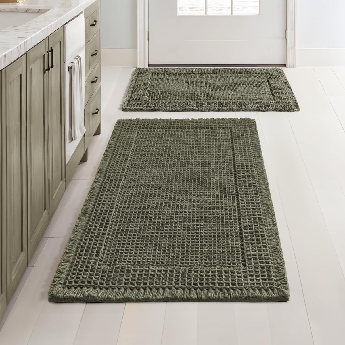MIULEE Set of 2 Waffle Bathroom Rugs Boho Bath Mat Brown 18x30 Inch