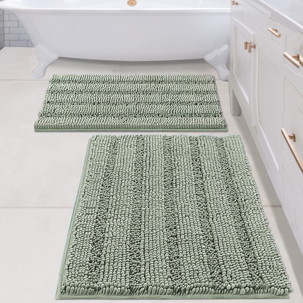 H.VERSAILTEX Bathroom Rugs Bath Rug Set 2 Piece Bathroom Contour Rug Toilet Mat Sets Non Slip Contour Bath Rug Ultra Thick Water Absorbent Striped Bath Mats Washable(47" x 17" Plus 20" x 20" U, Cream)