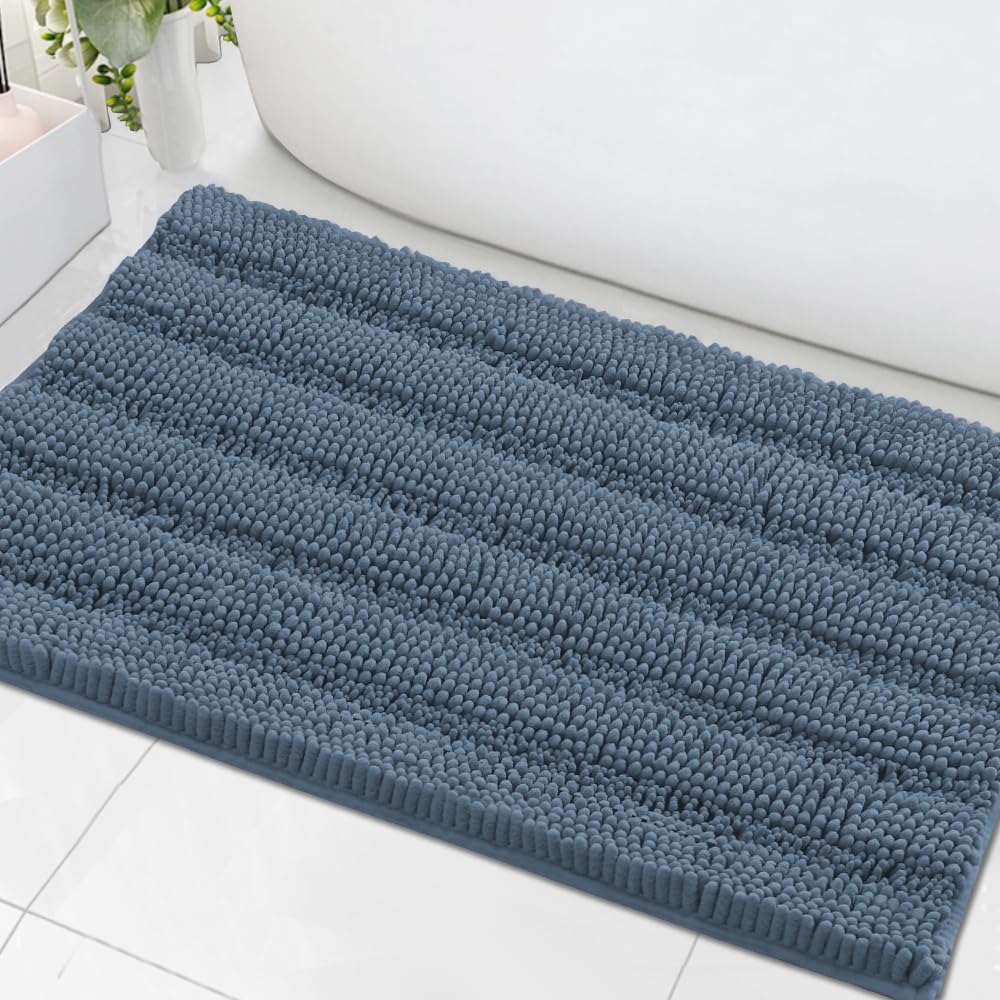 H.VERSAILTEX Bathroom Rugs Bath Rug Set 2 Piece Bathroom Contour Rug Toilet Mat Sets Non Slip Contour Bath Rug Ultra Thick Water Absorbent Striped Bath Mats Washable(47" x 17" Plus 20" x 20" U, Cream)