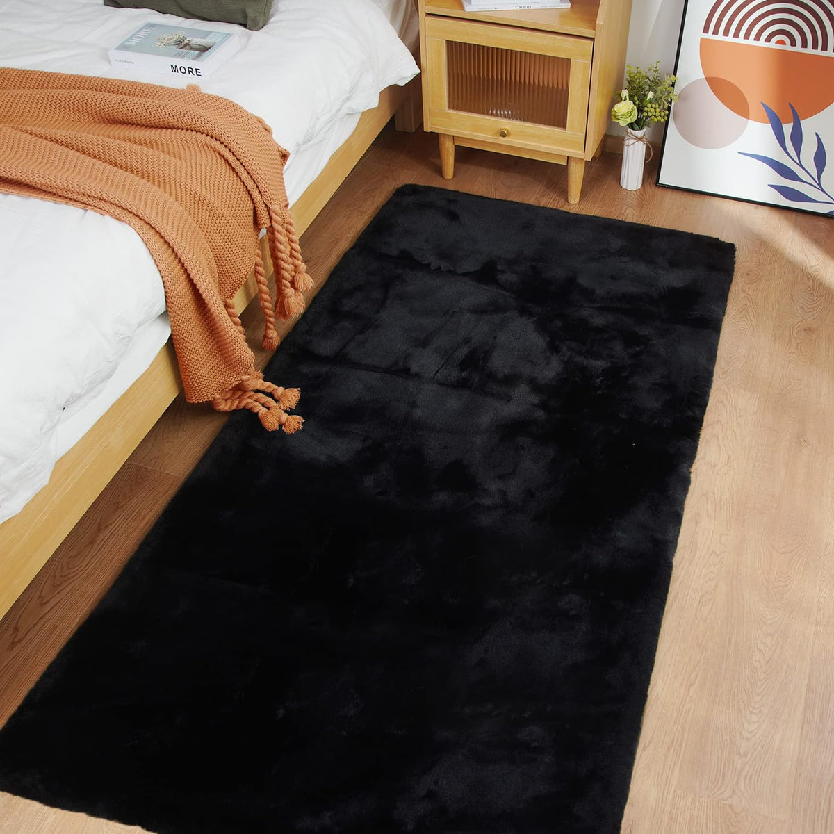 Ghouse Soft Faux Sheepskin Fur Rug 2x4 Black Fluffy Bedside Rugs Plush Rug Shag Nursery Carpet Area Rugs for Living Room Bedroom Playing Room Decor