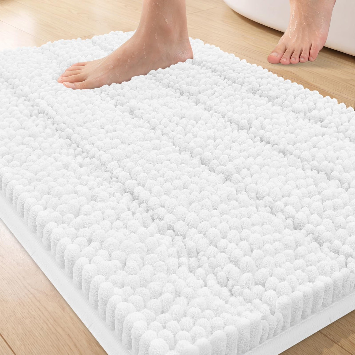 Bcoimo Small Bath Rug Mat,24x17 Chenille Non Slip Gray Bathroom Shower Mat
