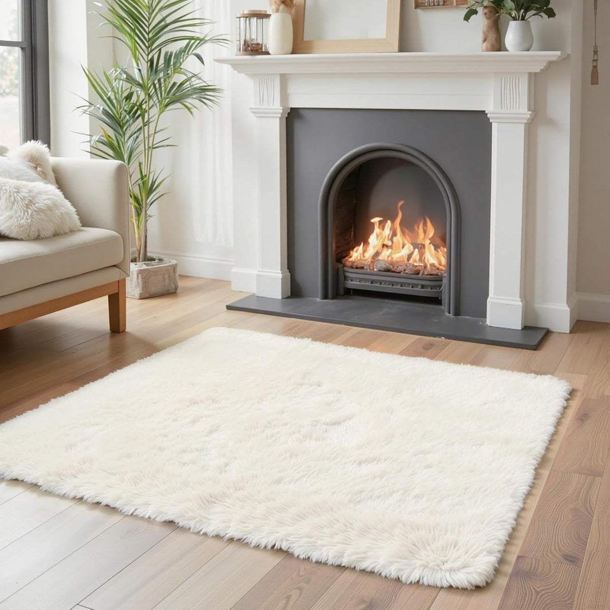 Small Shag Area Rug for Bedroom, 2x3 Cream Soft Plush Carpet