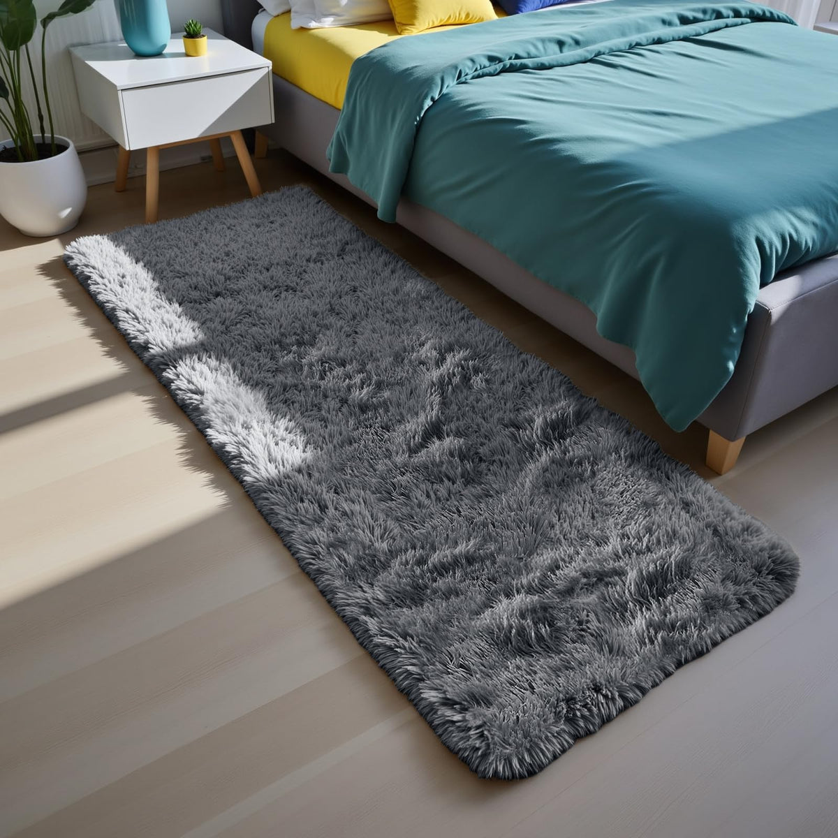 Beige 2x4 Area Rugs for Bedroom, Fluffy Shag Rug Small Rug Bedside Carpet