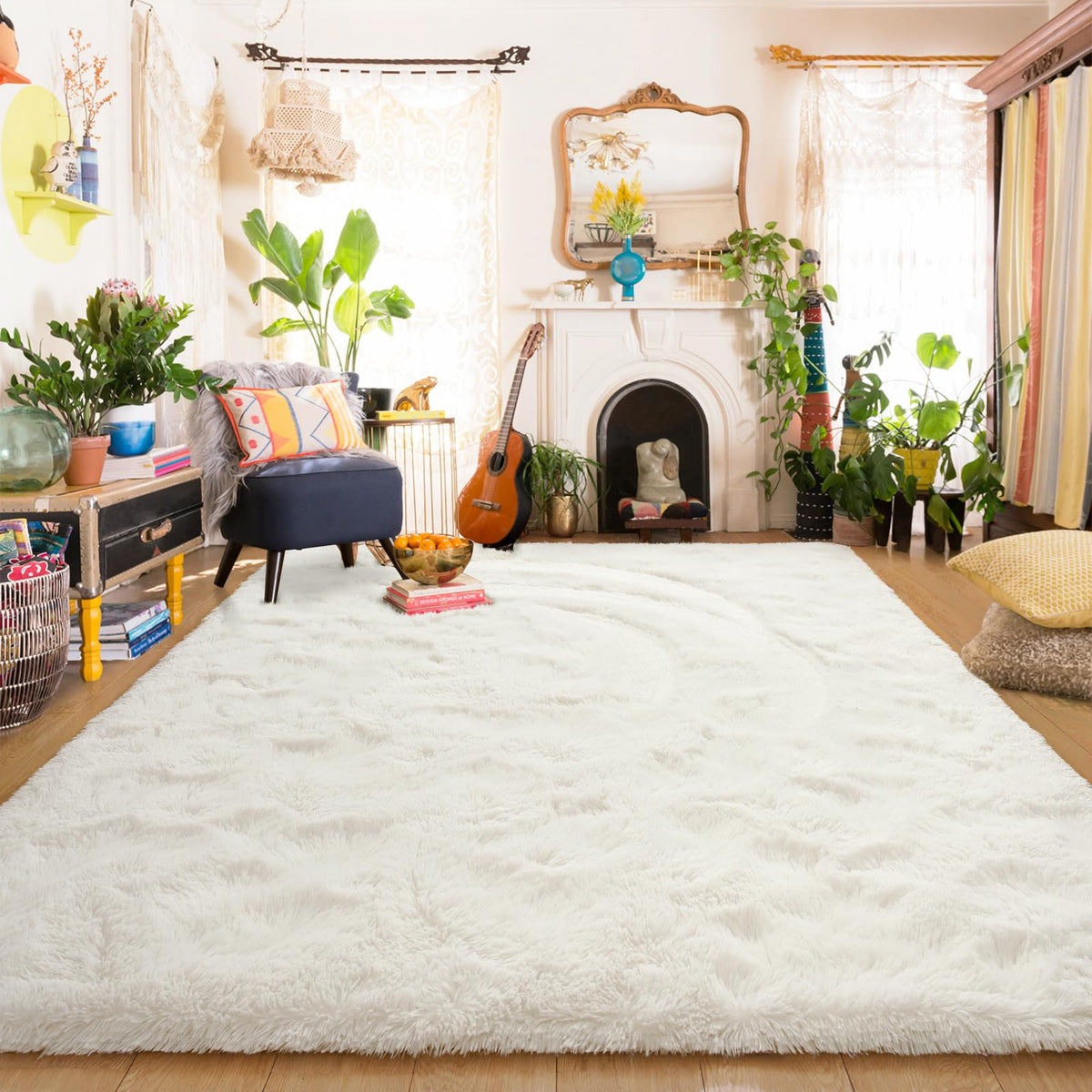 Amearea Shag Fluffy Small Rug, 2x4 Throw Rugs for Bedroom Girls, Black