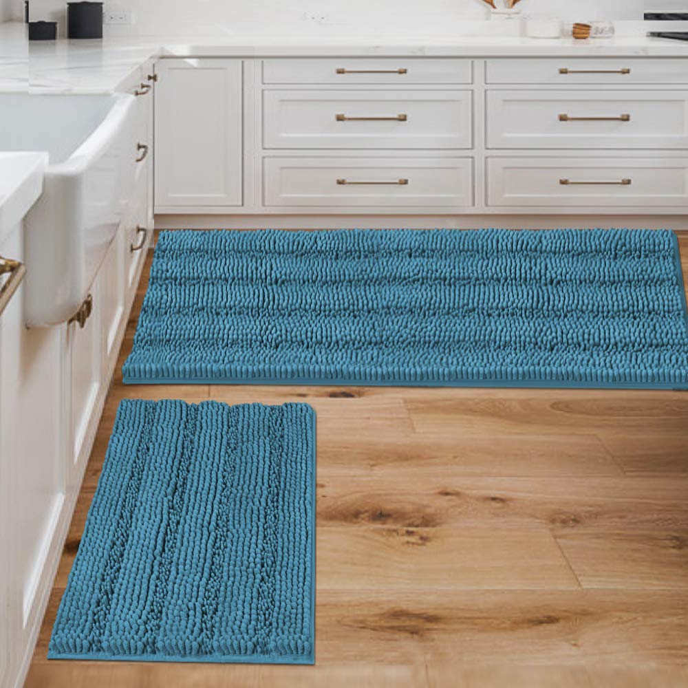 H.VERSAILTEX Bathroom Rugs Bath Rug Set 2 Piece Bathroom Contour Rug Toilet Mat Sets Non Slip Contour Bath Rug Ultra Thick Water Absorbent Striped Bath Mats Washable(47" x 17" Plus 20" x 20" U, Cream)