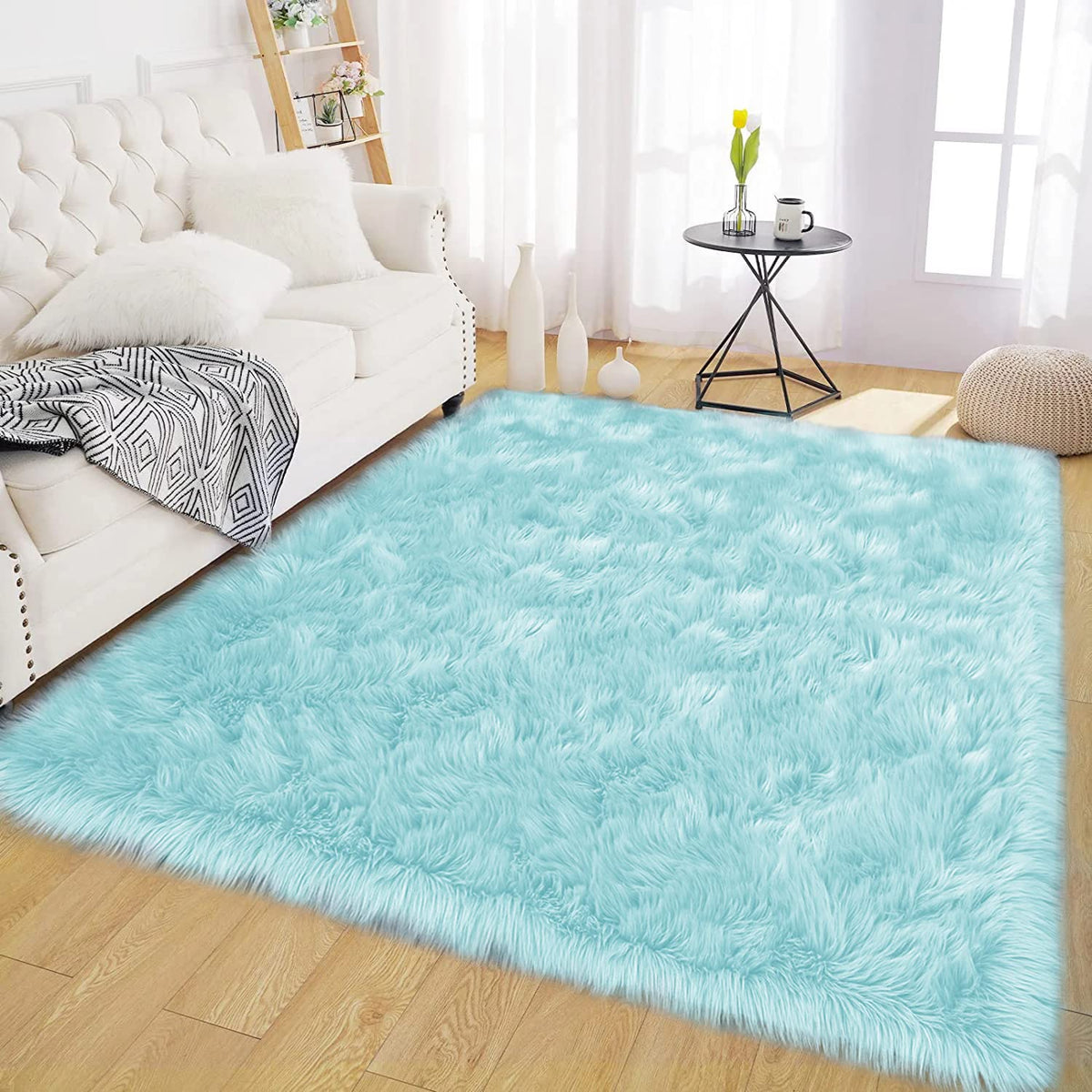 Latepis White Sheepskin Rug 2x3 Faux Fur Sheepskin Rug for Living Room Fluffy Washable Rugs for Bedroom Luxury Room Decor Furry Rugs Rectangle
