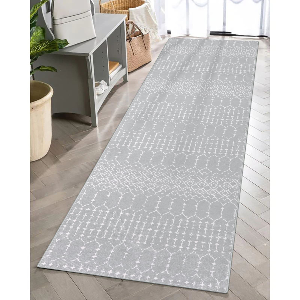 Lahome Moroccan Indoor Rugs for Entryway 2x3 Area Rug Non-Slip Backing Washable Inside Door Mats Low-Profile Throw Soft Rugs for Bathroom, Geometric Print Distressed Blue Rug for Kitchen Bedside Hana