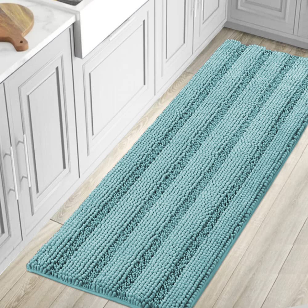 H.VERSAILTEX Bathroom Rugs Bath Rug Set 2 Piece Bathroom Contour Rug Toilet Mat Sets Non Slip Contour Bath Rug Ultra Thick Water Absorbent Striped Bath Mats Washable(47" x 17" Plus 20" x 20" U, Cream)