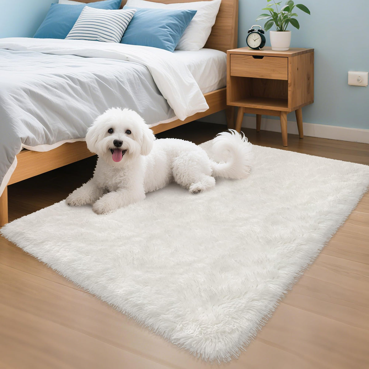 Soft Fluffy Beige Runner Rug for Bedroom, Bedside Long Rug Runner
