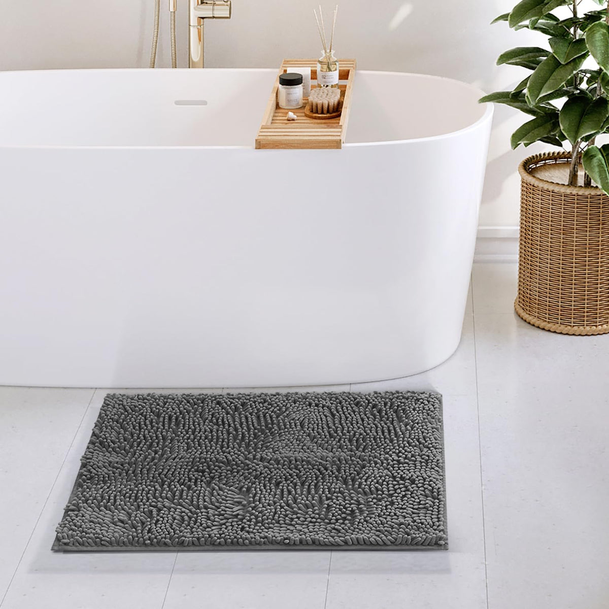 Hearth & Harbor Bathroom Rugs, Chenille Bath Mat - Machine Washable Bath Mats for Bathroom Non-Slip Backing Rubber, Quick Dry Bathroom Mat, 17 x 24 + 20 x 32 - Hunter Green