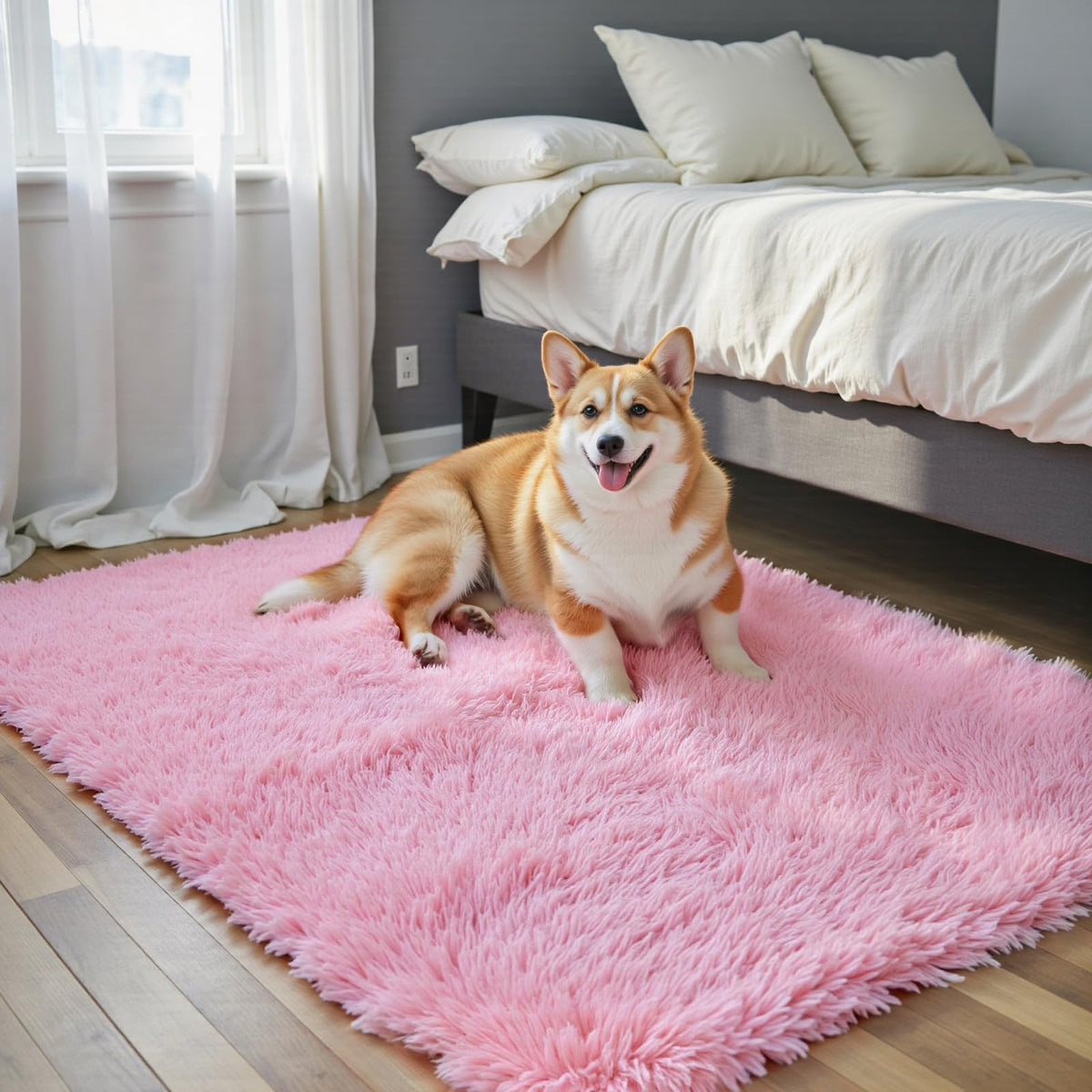 Small Shag Area Rug for Bedroom, 2x3 Cream Soft Plush Carpet