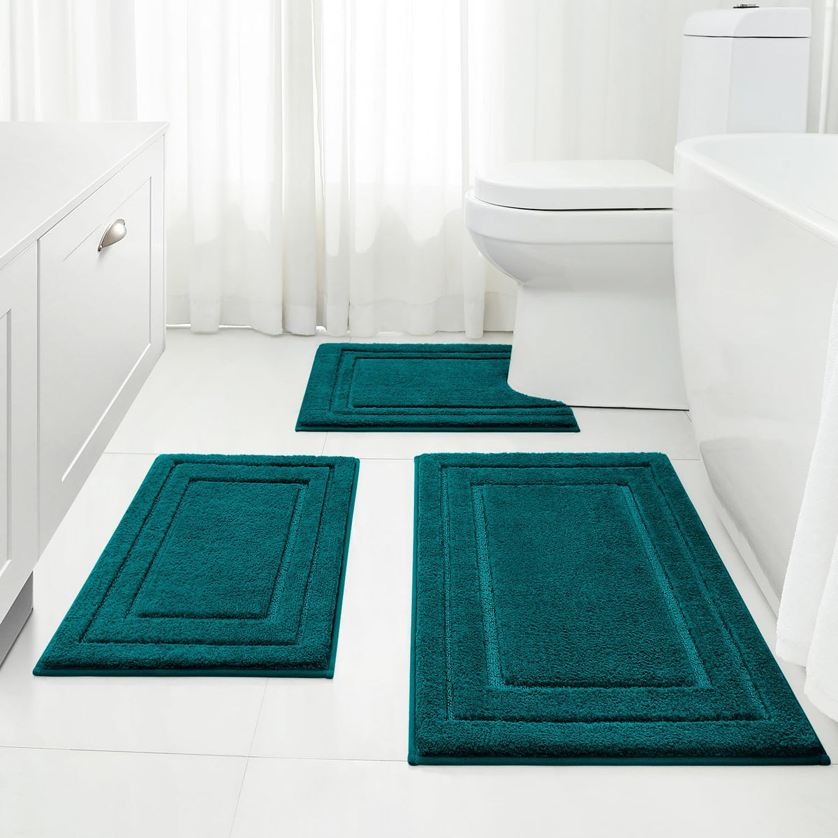 HOMEIDEAS Black Bathroom Rugs Set of 3, Non Slip Bath Mats