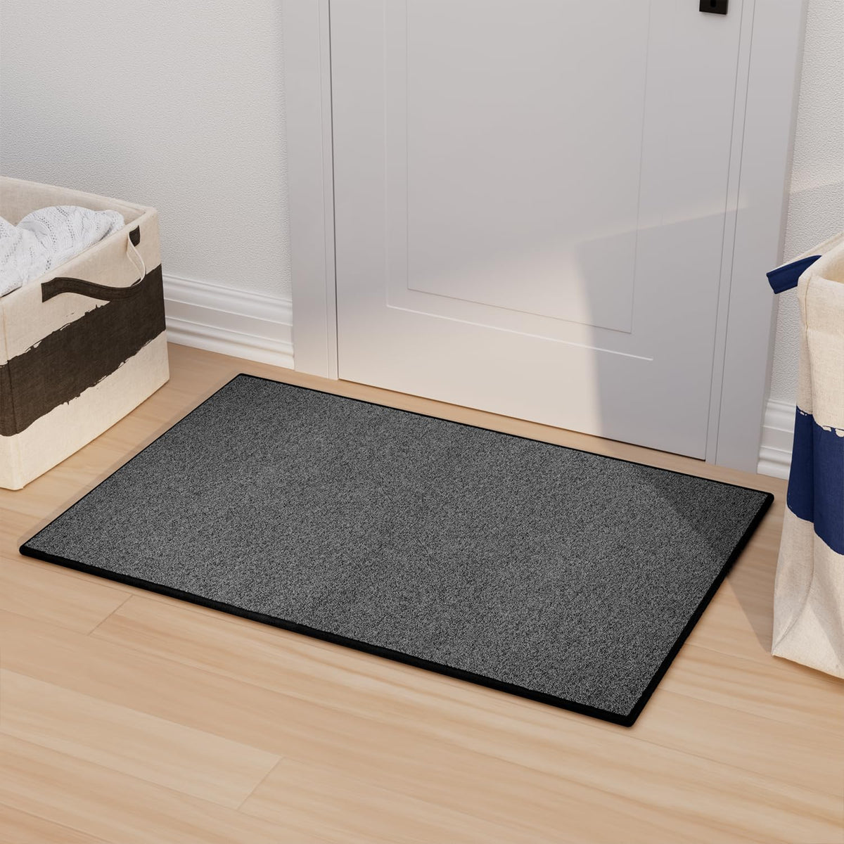 AREDO Runner Rug with Non Slip Rubber Backing 2*6 ft, Washable Soft Floor Carpet for Kitchen, Hallway, Entryway Indoor, Bedroom, Laundry, Low Pile Area Rugs, Solid color with Pointillism style, BLACK
