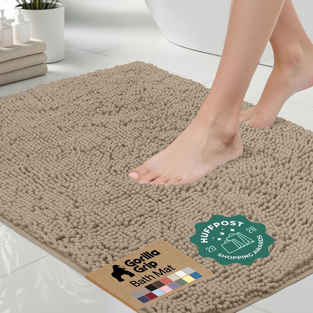 GORILLA GRIP Bath Rug Mat for Bathroom, Absorbent Chenille, 24x17 Gray