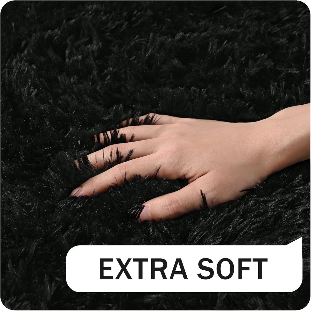 Amearea Shag Fluffy Small Rug, 2x4 Throw Rugs for Bedroom Girls, Black