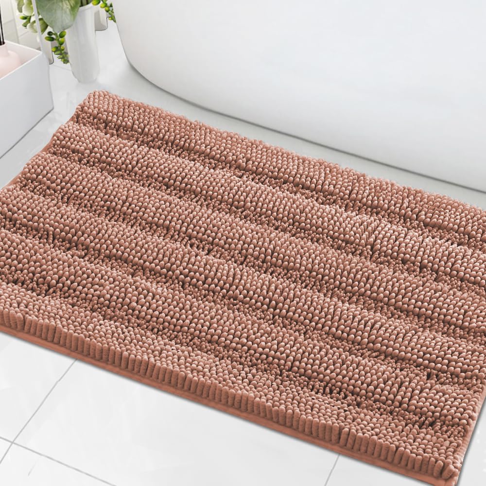 H.VERSAILTEX Bathroom Rugs Bath Rug Set 2 Piece Bathroom Contour Rug Toilet Mat Sets Non Slip Contour Bath Rug Ultra Thick Water Absorbent Striped Bath Mats Washable(47" x 17" Plus 20" x 20" U, Cream)