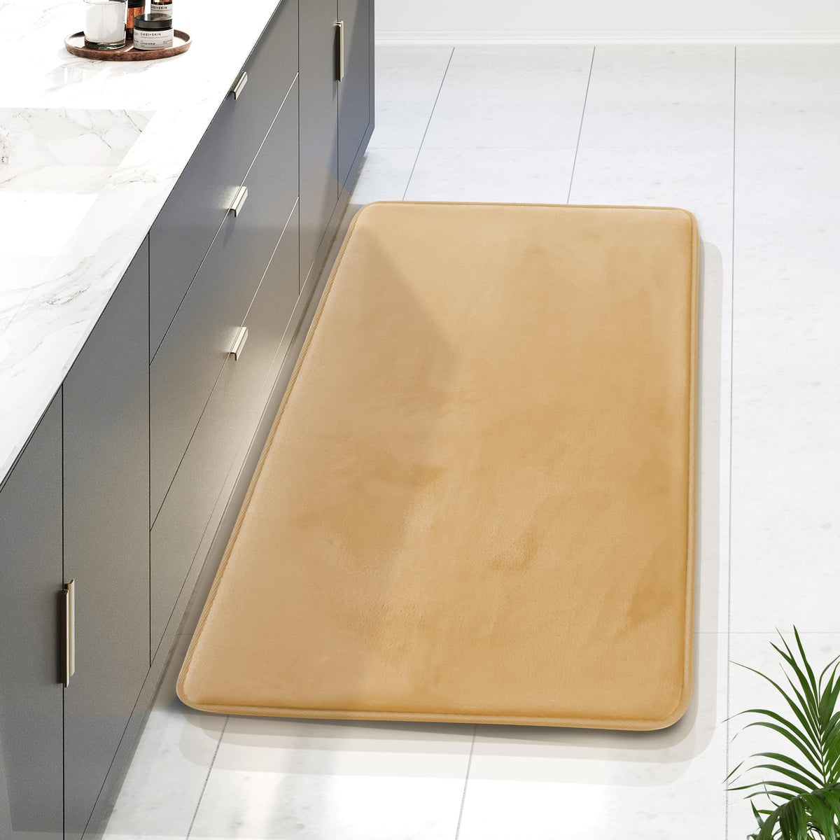 Clara Clark 3 Piece Bathroom Rugs Bath Mat Set, Velvet Memory Foam Bath Mats for Bathroom - Non-Slip, PVC Backing Bath Rugs, Washable - Dries Quickly, Grey