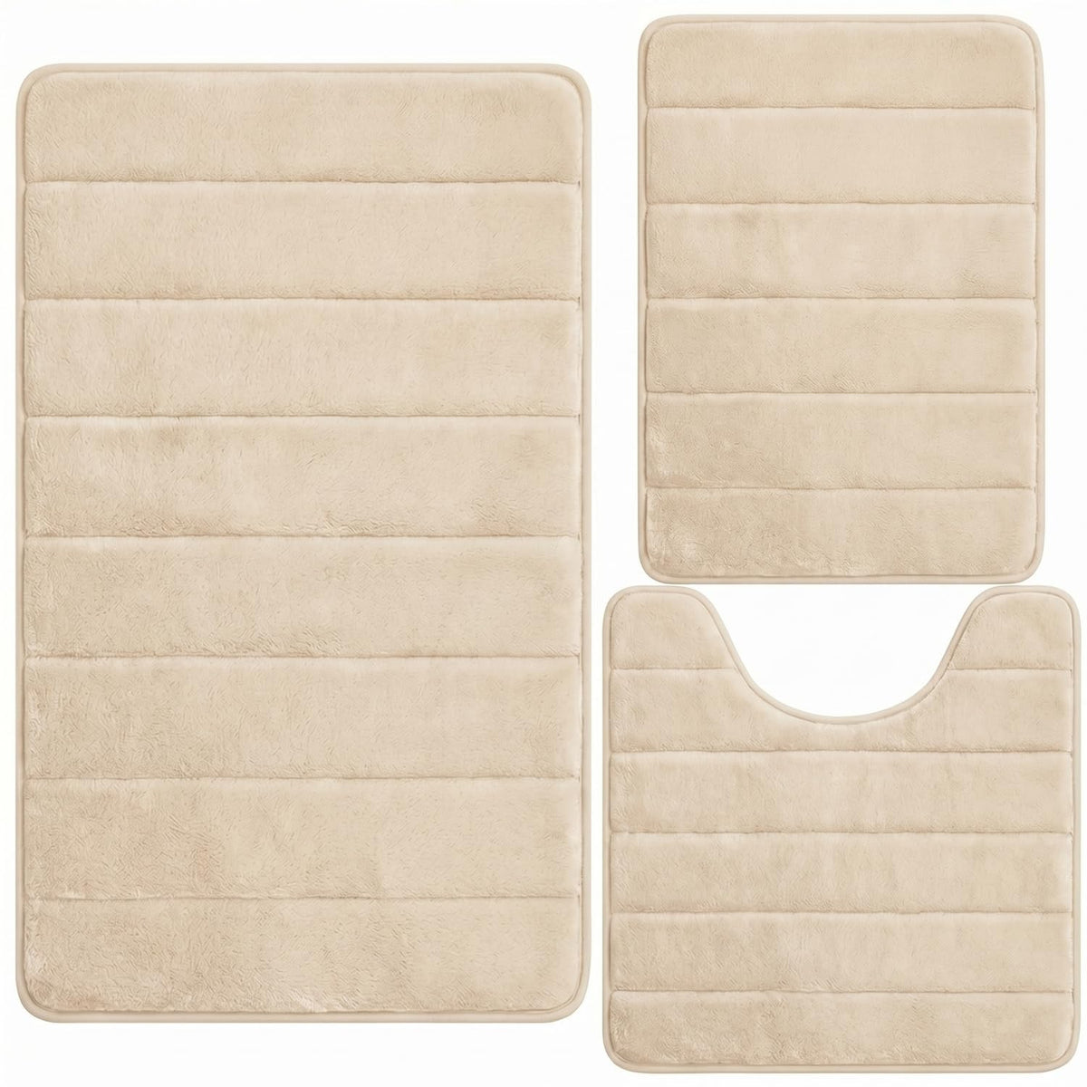 Bathroom Rugs Set 3 Piece, Memory Foam Bath Rugs, Non Slip Washable Bathroom Rug Set, Extra Soft Absorbent Bath Mats with U-Shaped Toilet Rug, Black