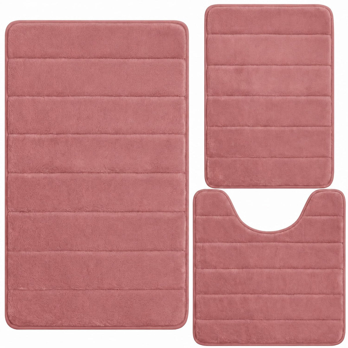 Bathroom Rugs Set 3 Piece, Memory Foam Bath Rugs, Non Slip Washable Bathroom Rug Set, Extra Soft Absorbent Bath Mats with U-Shaped Toilet Rug, Black