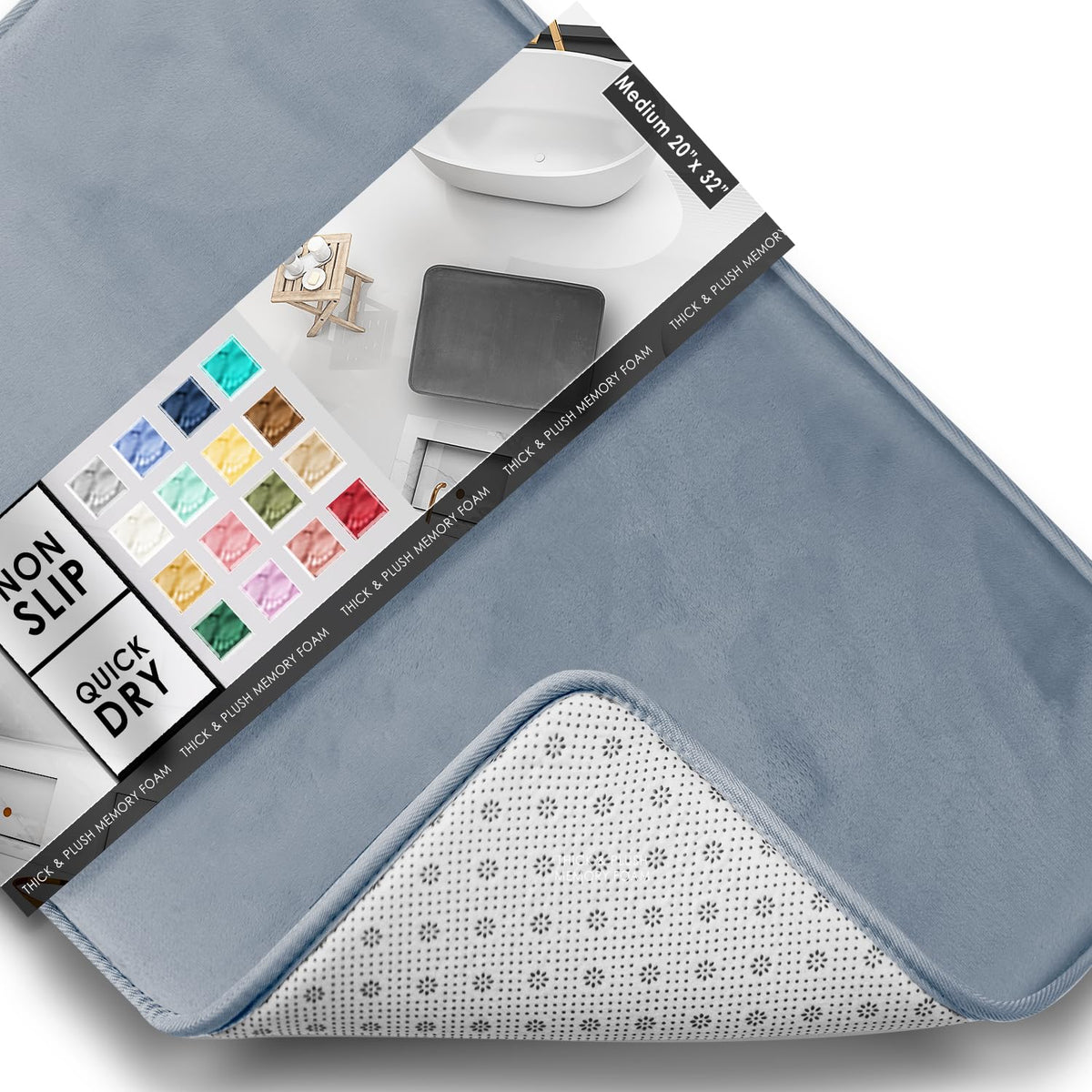 Clara Clark 3 Piece Bathroom Rugs Bath Mat Set, Velvet Memory Foam Bath Mats for Bathroom - Non-Slip, PVC Backing Bath Rugs, Washable - Dries Quickly, Grey