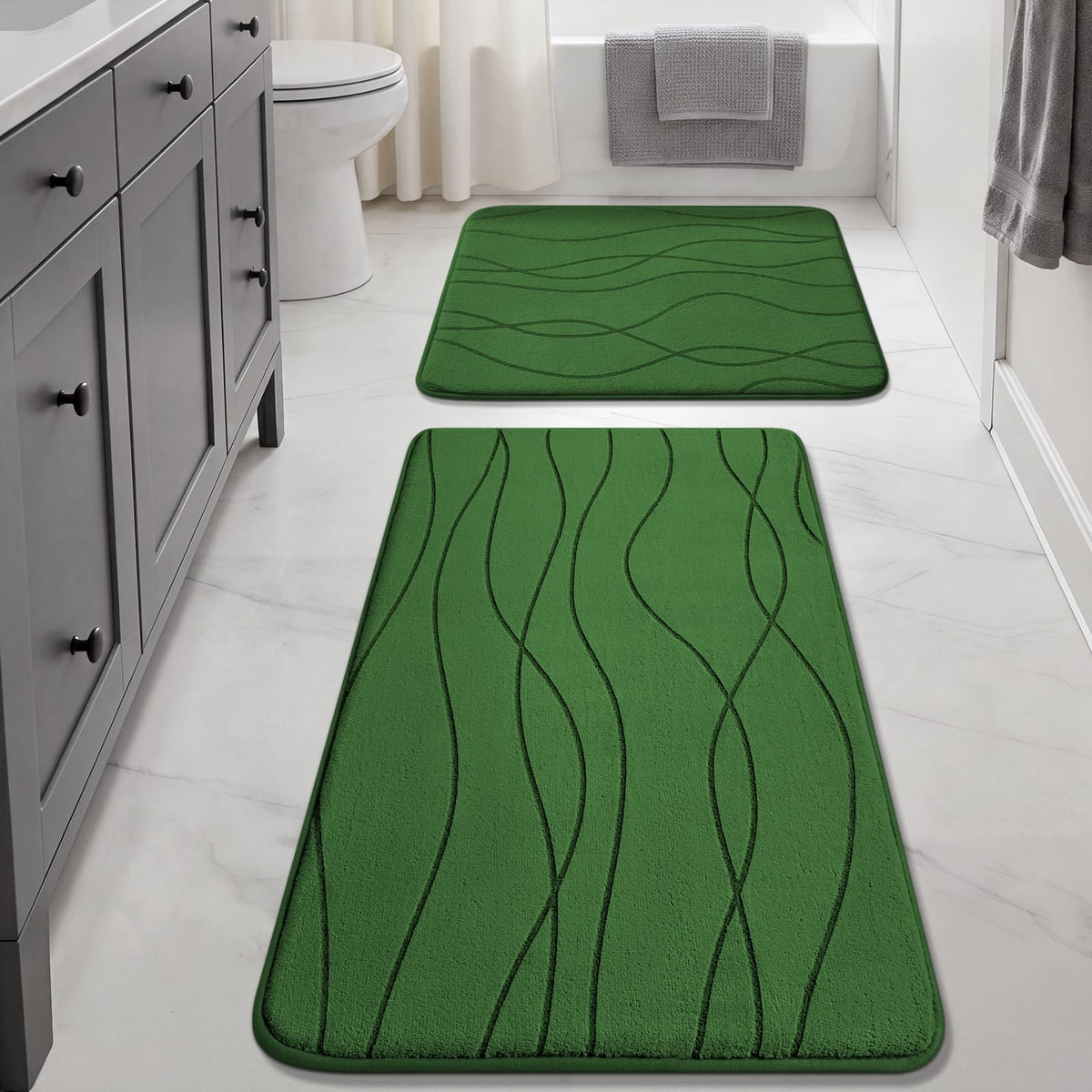 YIHOUSE Bathroom Rugs Set 5 Piece, Memory Foam Bath Mat Dark Grey
