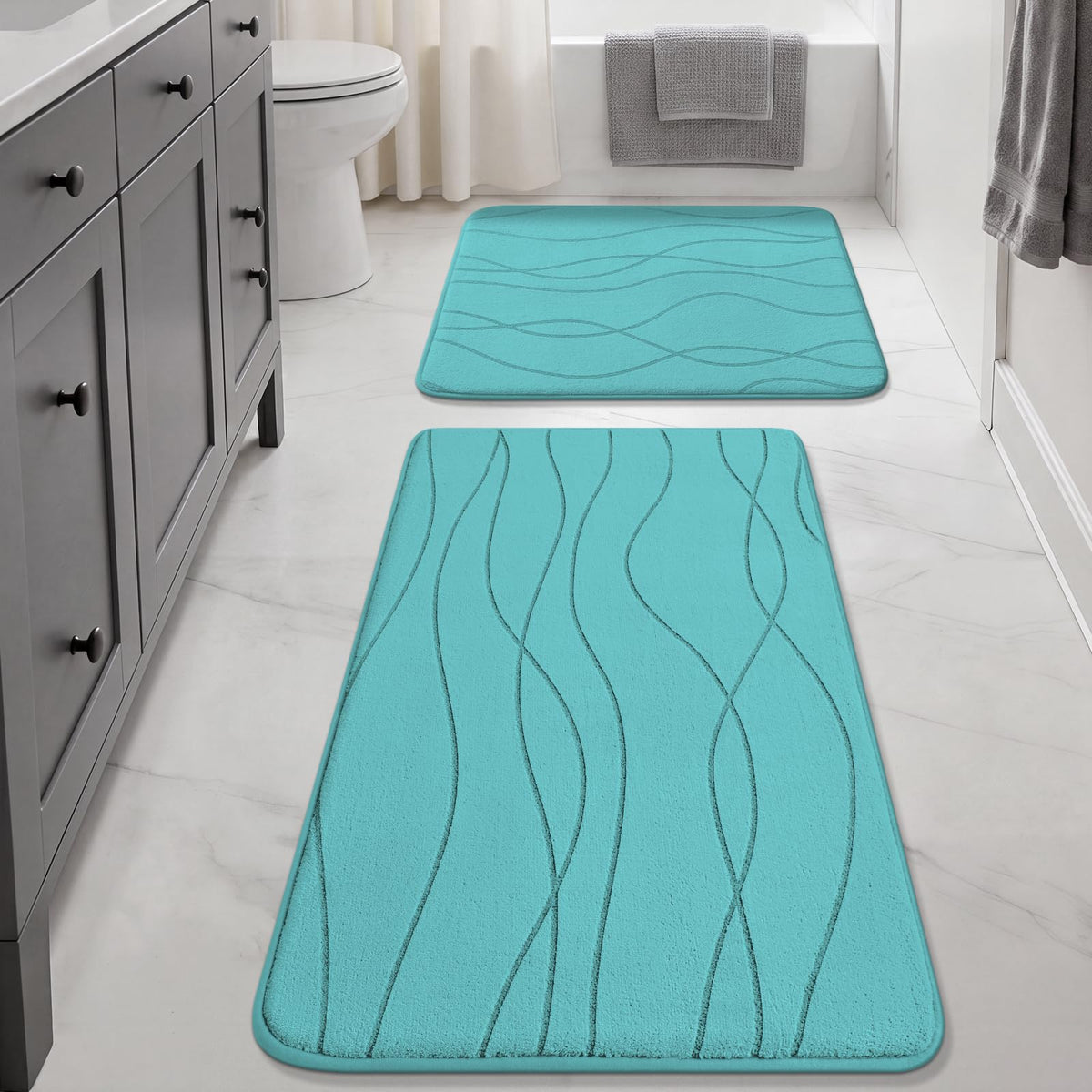 YIHOUSE Bathroom Rugs Set 5 Piece, Memory Foam Bath Mat Dark Grey
