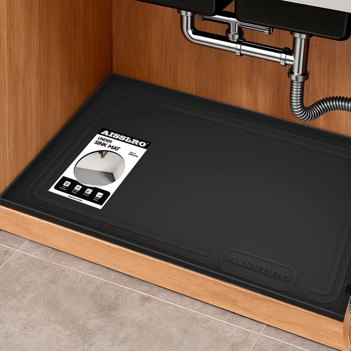 Under Sink Mat 22" X 19", Waterproof Silicone Cabinet Kitchen Liner, Gray