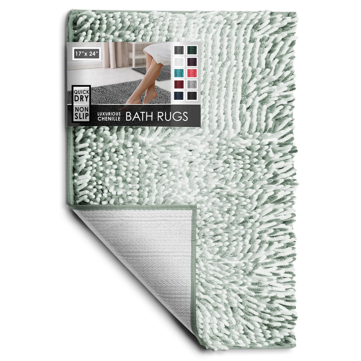 Hearth & Harbor Bathroom Rugs, Chenille Bath Mat - Machine Washable Bath Mats for Bathroom Non-Slip Backing Rubber, Quick Dry Bathroom Mat, 17 x 24 + 20 x 32 - Hunter Green
