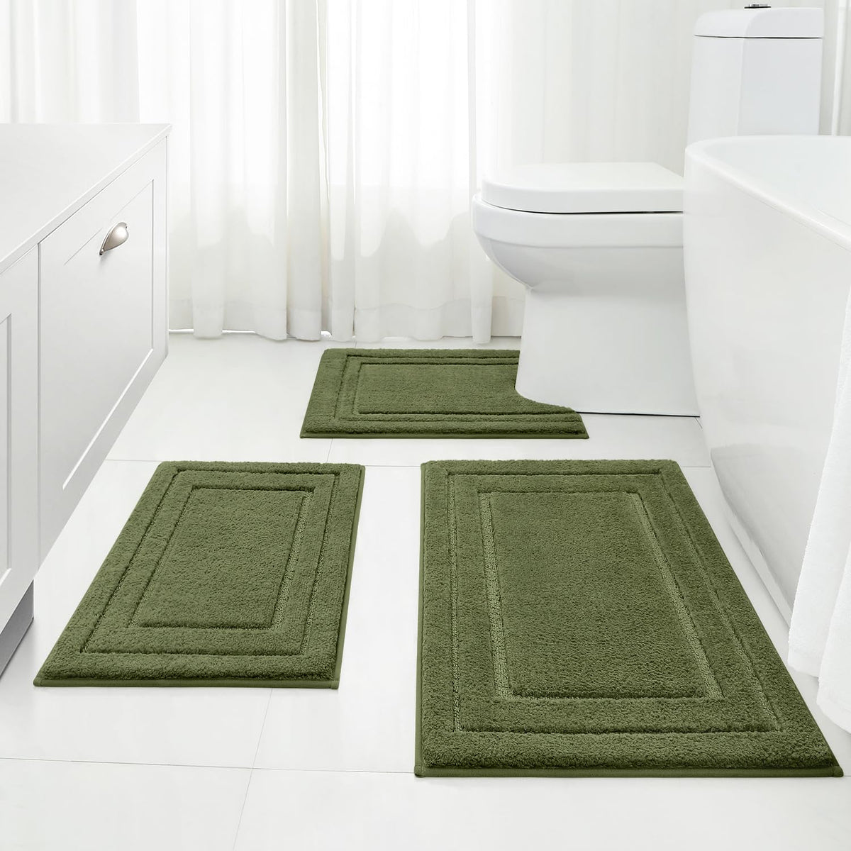 HOMEIDEAS Black Bathroom Rugs Set of 3, Non Slip Bath Mats