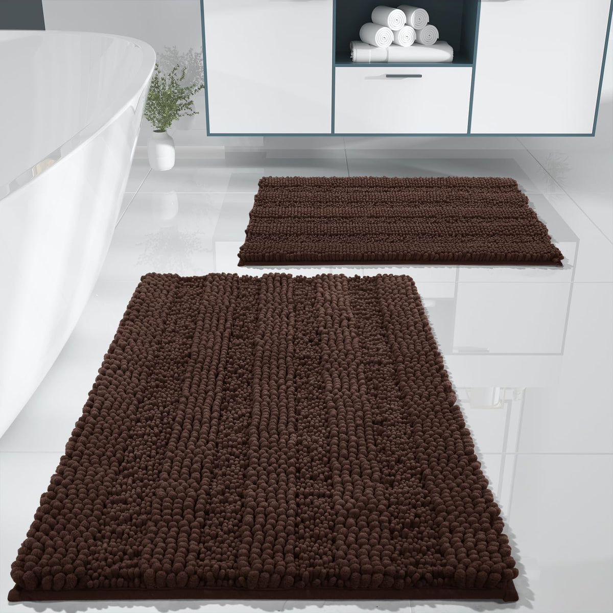 Yimobra Bathroom Rug Set 2 Piece, Absorbent Bath Mat Set, 32x20+24x17, Gray
