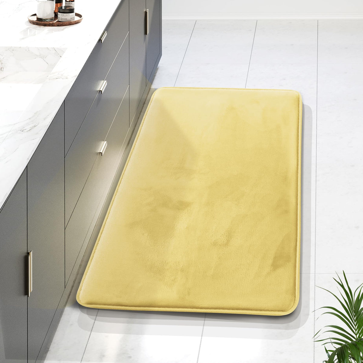 Clara Clark 3 Piece Bathroom Rugs Bath Mat Set, Velvet Memory Foam Bath Mats for Bathroom - Non-Slip, PVC Backing Bath Rugs, Washable - Dries Quickly, Grey