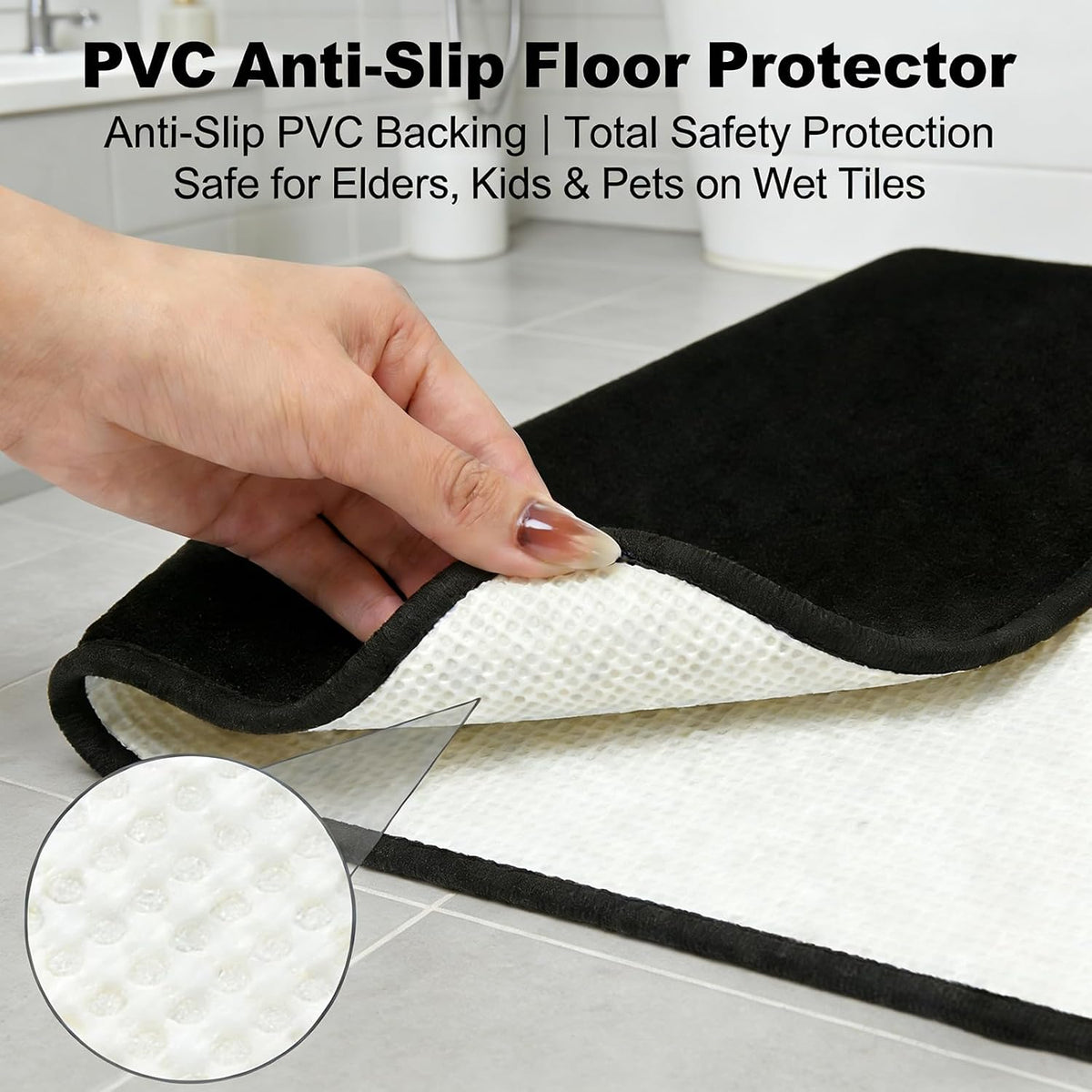 Black Bathroom Rug Set Memory Foam Bath Mats 3 Piece with Toilet Mats, Soft & Supportive, Shock Absorbing, Water Absorbent, Non-Slip Bath Rugs, Machine Washable, Area Rug, Home Decor Accessories