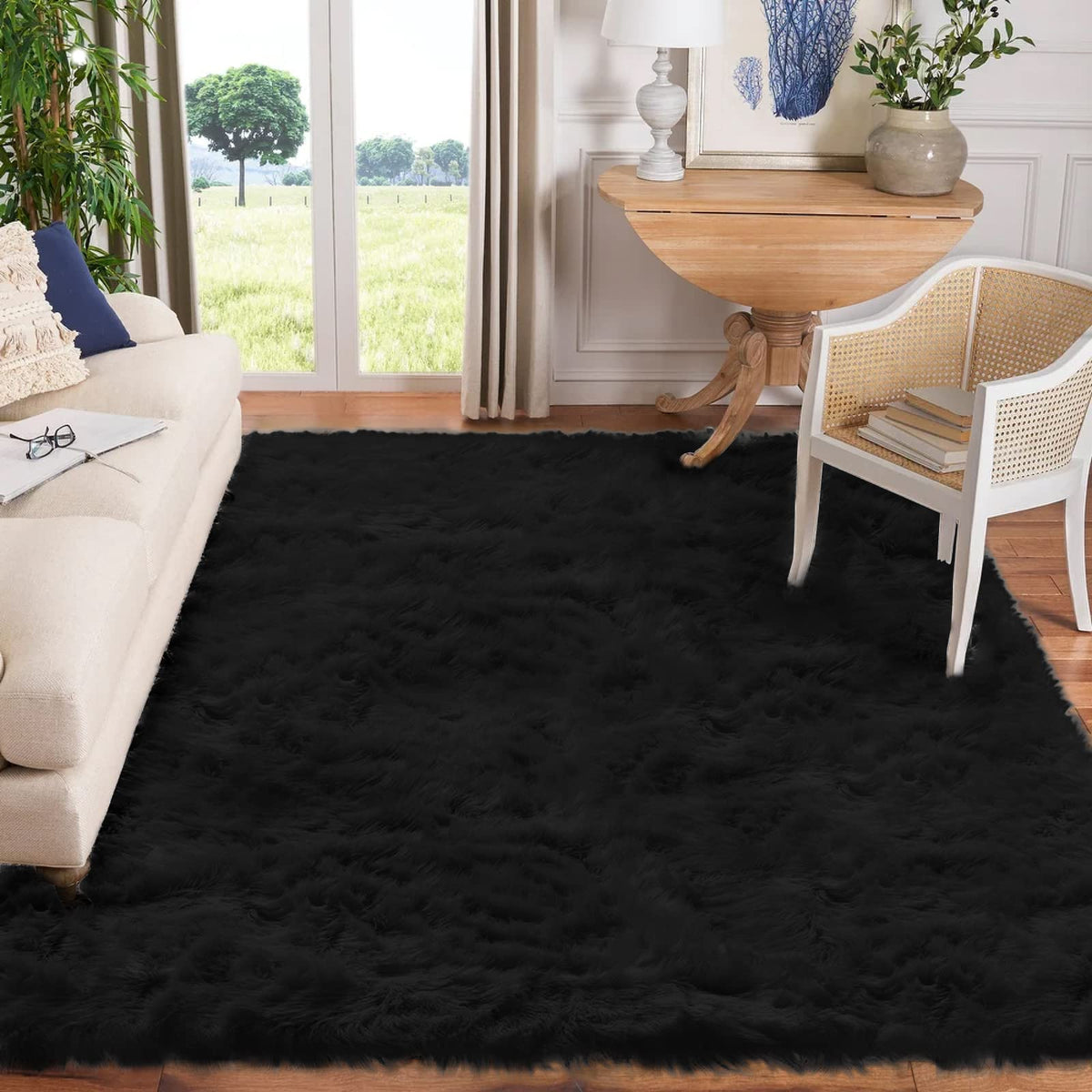 Goolela White Fluffy Faux Fur Rug for Bedroom Faux Sheepskin Rug 2x3 White Fuzzy Furry Bedside Carpet Dining Room Playroom Dorm Small Washable Rectangle