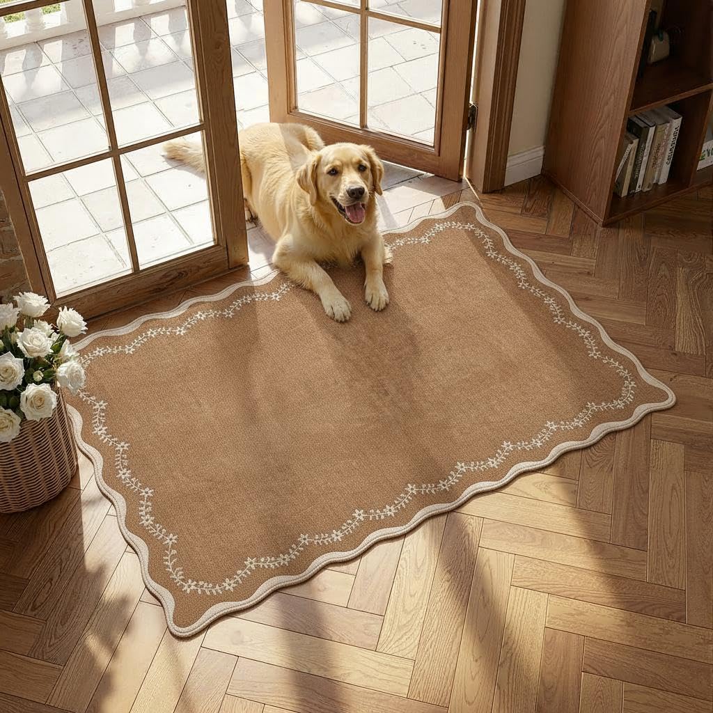 GarveeHome 3x5 Scalloped Washable Area Rug Non Slip Bedroom Entryway Rug