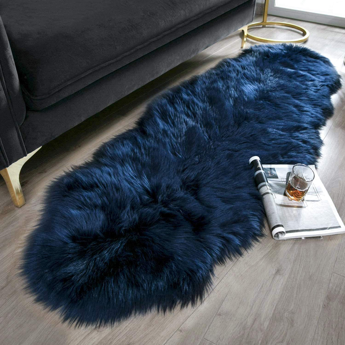 Ashler Faux Fur Rug, White, 2x3 Ft, Machine Washable