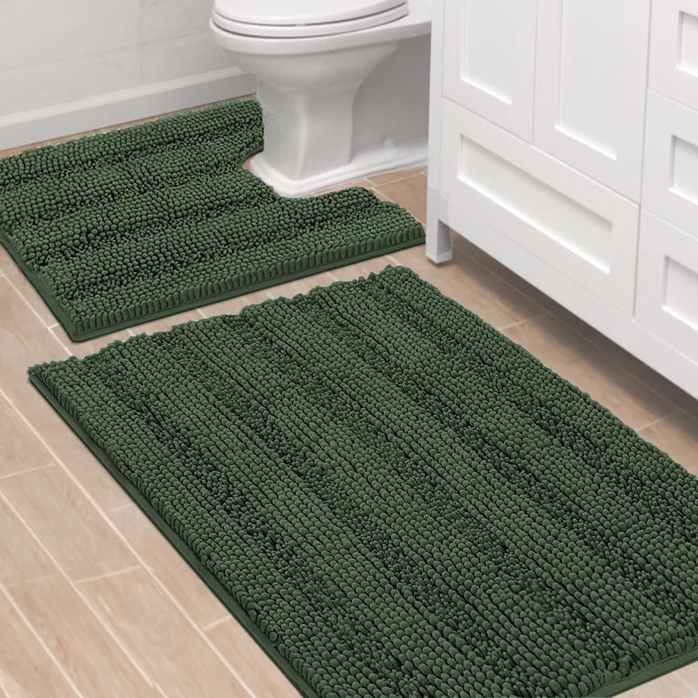 H.VERSAILTEX Bathroom Rugs Bath Rug Set 2 Piece Bathroom Contour Rug Toilet Mat Sets Non Slip Contour Bath Rug Ultra Thick Water Absorbent Striped Bath Mats Washable(47" x 17" Plus 20" x 20" U, Cream)