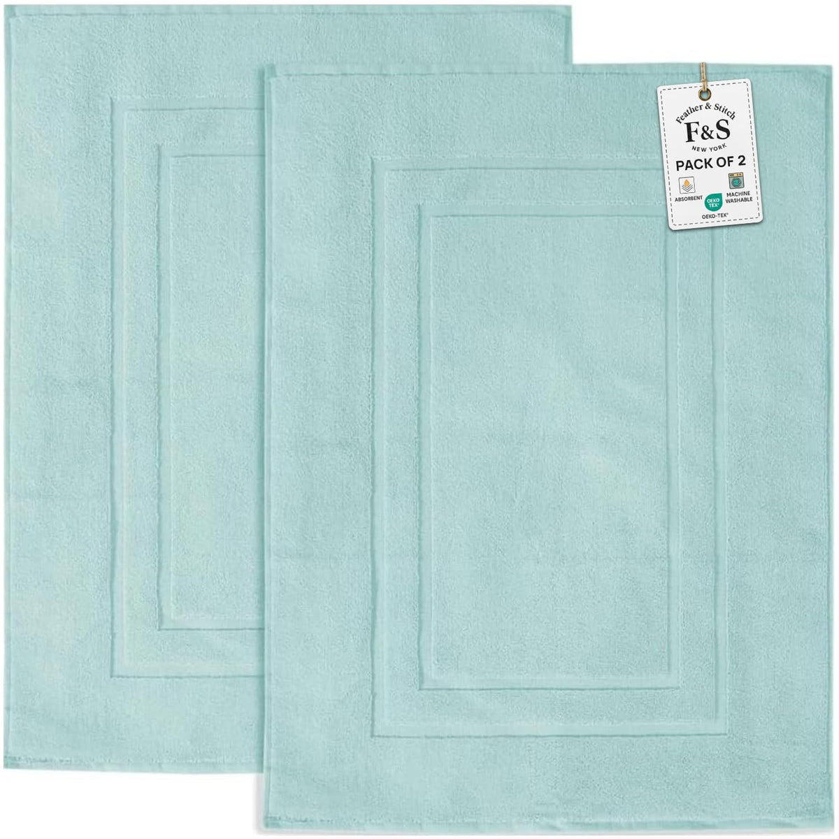 Feather & Stitch 100% Cotton Bath Mats 2 Piece 30x21 Inches, Grey