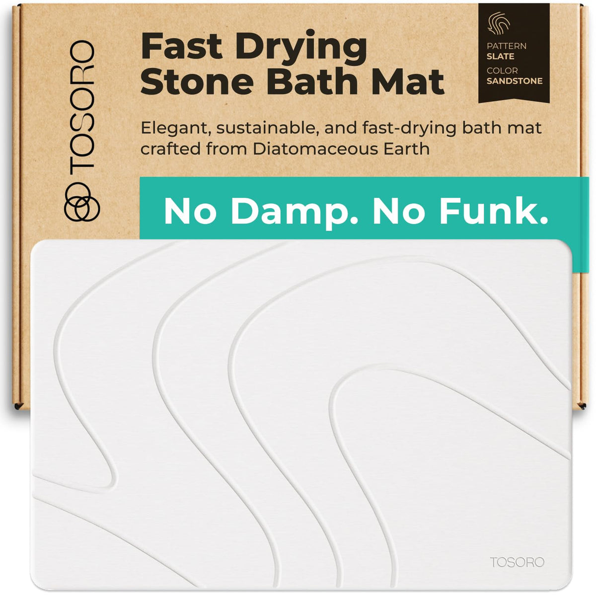 TOSORO - Stone Bath Mat Diatomaceous Earth Shower Mat Non-Slip Super Absorbent Diatomite Stone Bath Mats for Bathroom Floor Quick Drying Natural Easy to Clean (23.5 x 15) - Sandstone
