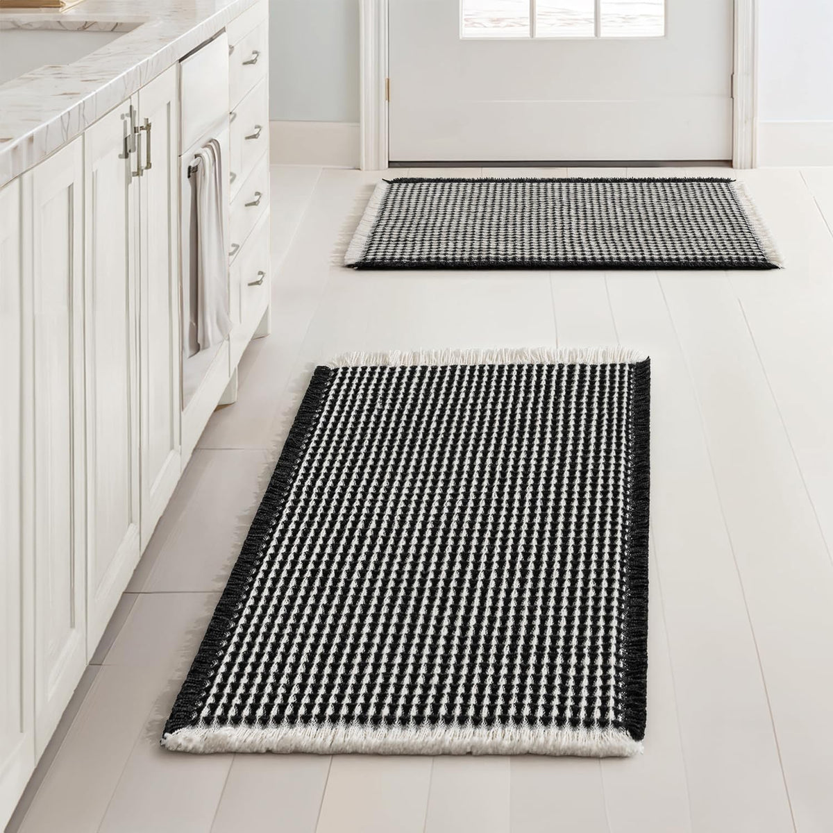 MIULEE Set of 2 Waffle Bathroom Rugs Boho Bath Mat Brown 18x30 Inch