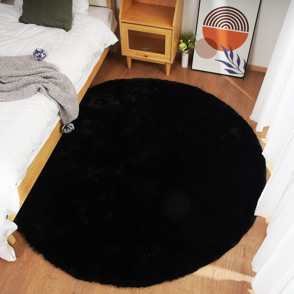 Ghouse Soft Faux Sheepskin Fur Rug 2x4 Black Fluffy Bedside Rugs Plush Rug Shag Nursery Carpet Area Rugs for Living Room Bedroom Playing Room Decor