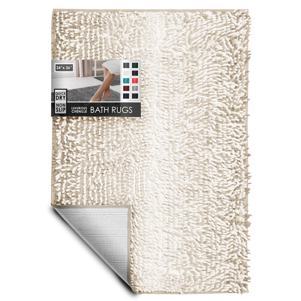 Hearth & Harbor Bathroom Rugs, Chenille Bath Mat - Machine Washable Bath Mats for Bathroom Non-Slip Backing Rubber, Quick Dry Bathroom Mat, 17 x 24 + 20 x 32 - Hunter Green