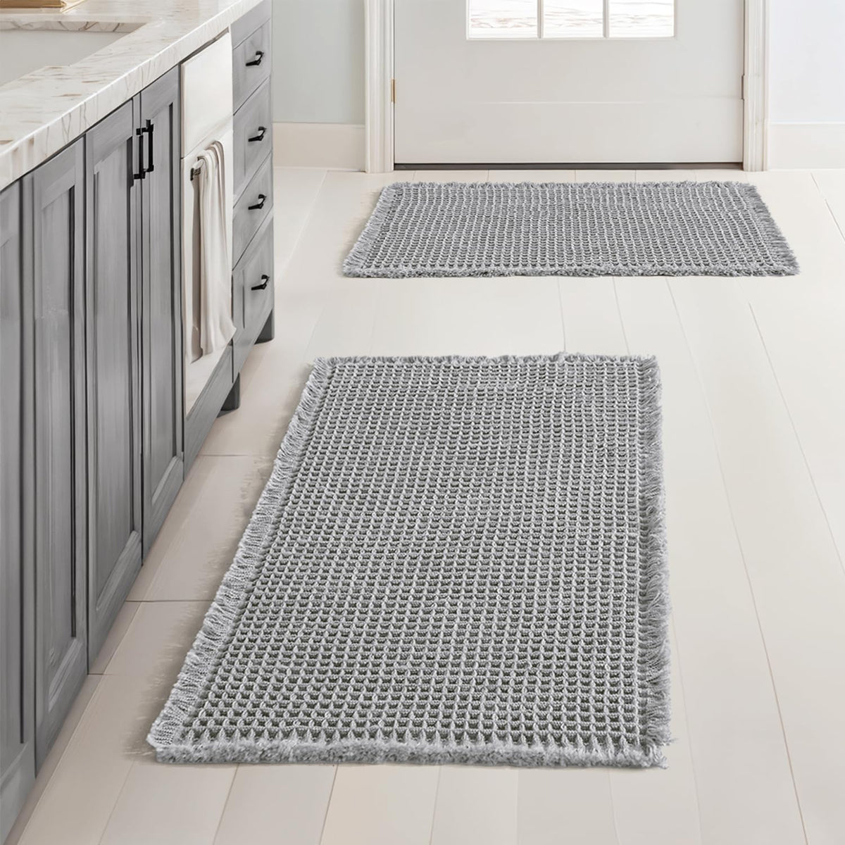MIULEE Set of 2 Waffle Bathroom Rugs Boho Bath Mat Brown 18x30 Inch