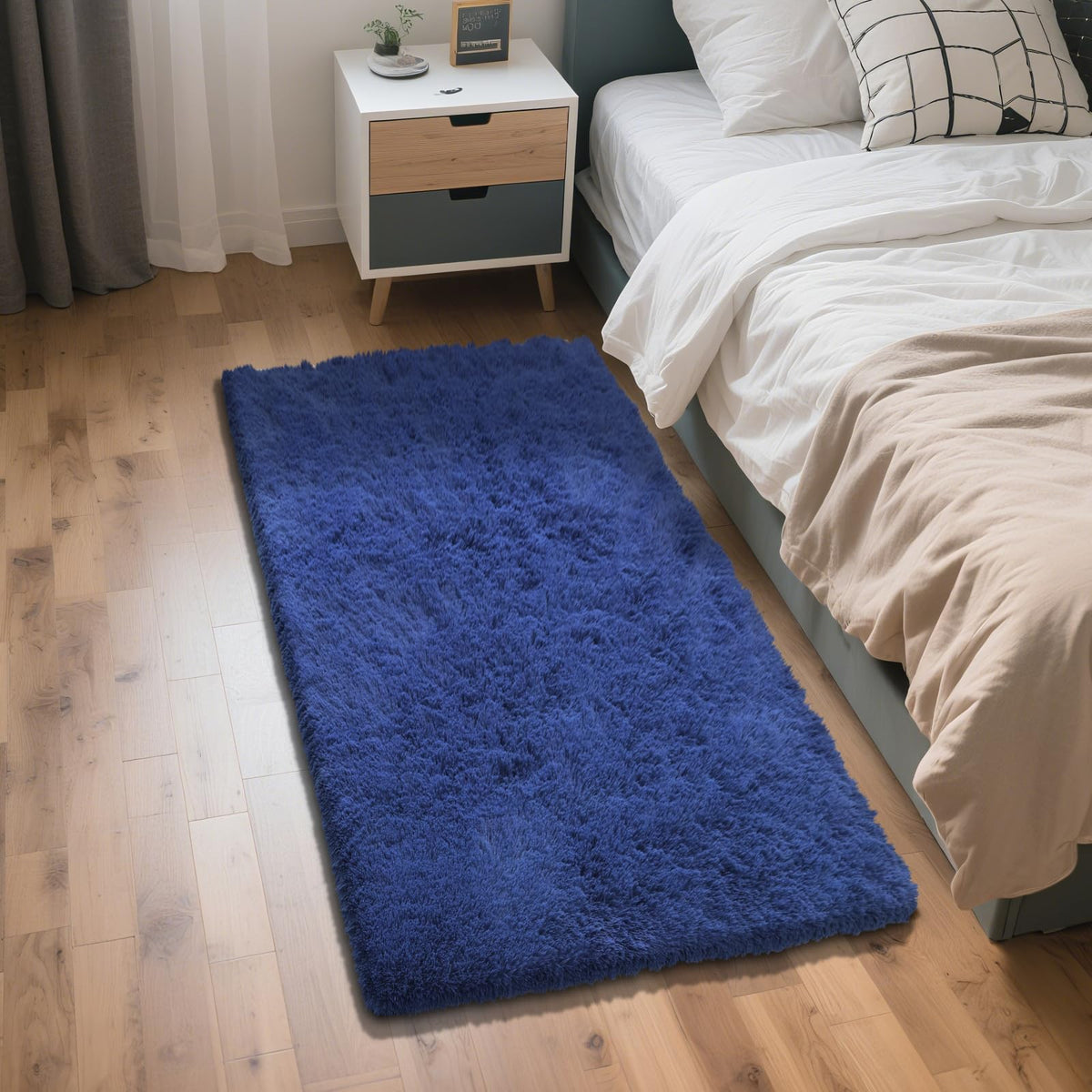 Beige 2x4 Area Rugs for Bedroom, Fluffy Shag Rug Small Rug Bedside Carpet